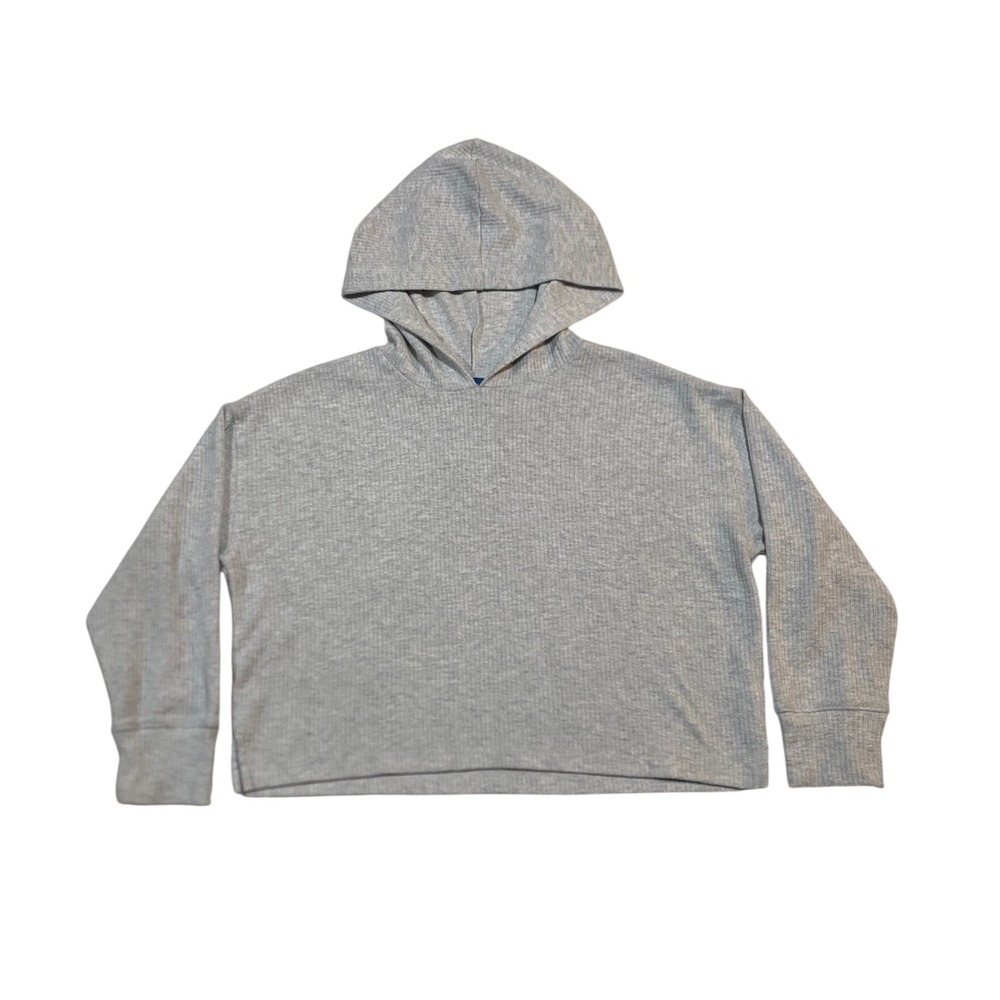 Old Navy Girls Gray Ribbed Knit Hooded Pullover Top Size M 8 Light Heather Gray